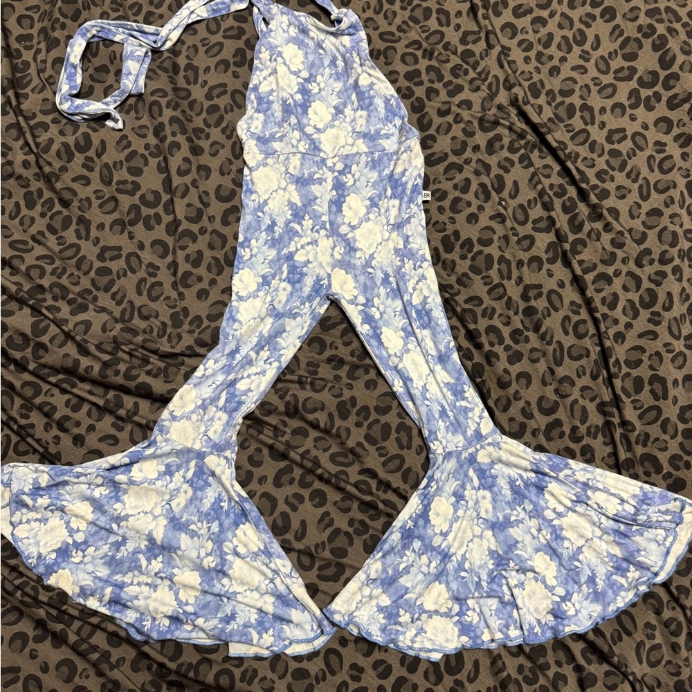 Bums & Roses Blue Floral Backless Romper